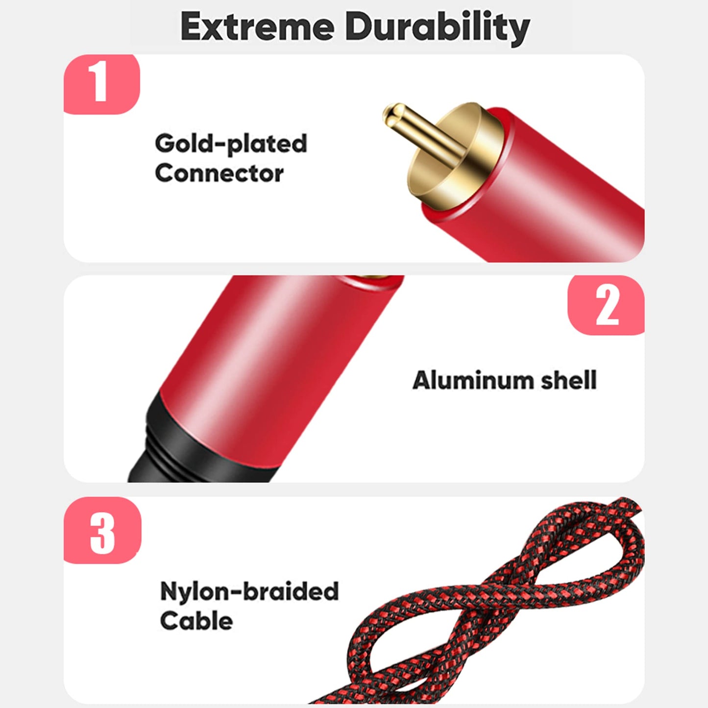 Tiierzon Digital Coaxial Audio Cable 25ft,1RCA Male to 1RCA Male Subwoofer Cable Nylon Braided RCA Video Cable for Subwoofer, Home Theater, HDTV