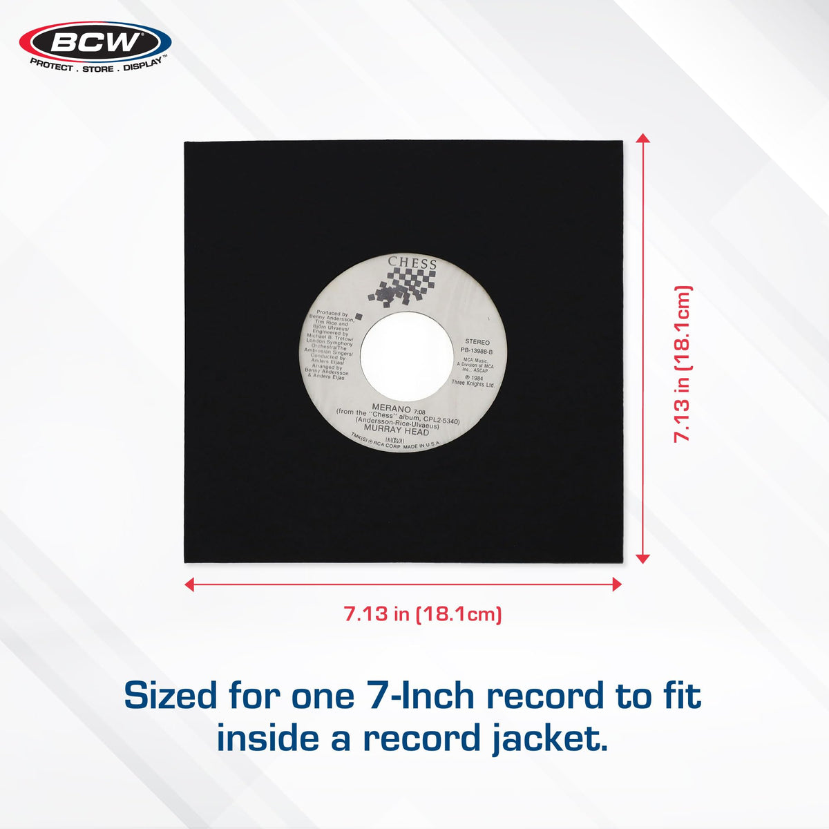 BCW Polylined Black Paper 7 in Square Corner Record Sleeves - 50 ct | Inner Protective Sleeves with Center Hole for Vinyl Records | Acid-Free, Scratch