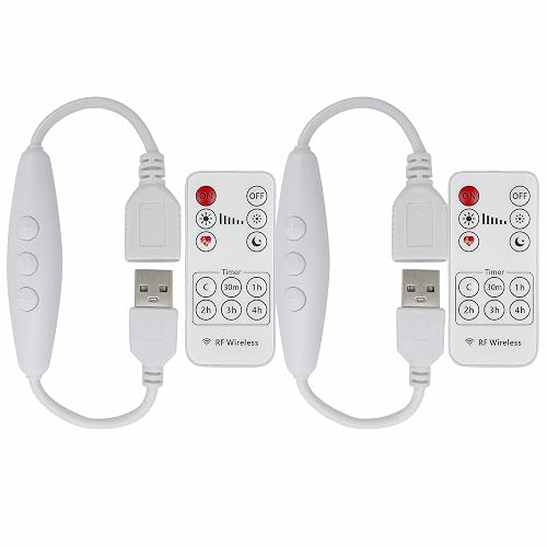 Clearhill 2Pcs 5V 2A USB Dimmer Switch with Male and Female USB Connectors,Remote Control,6-Speed Dimming,ON-Off Function,22AWG Wire,60s delay Off,for