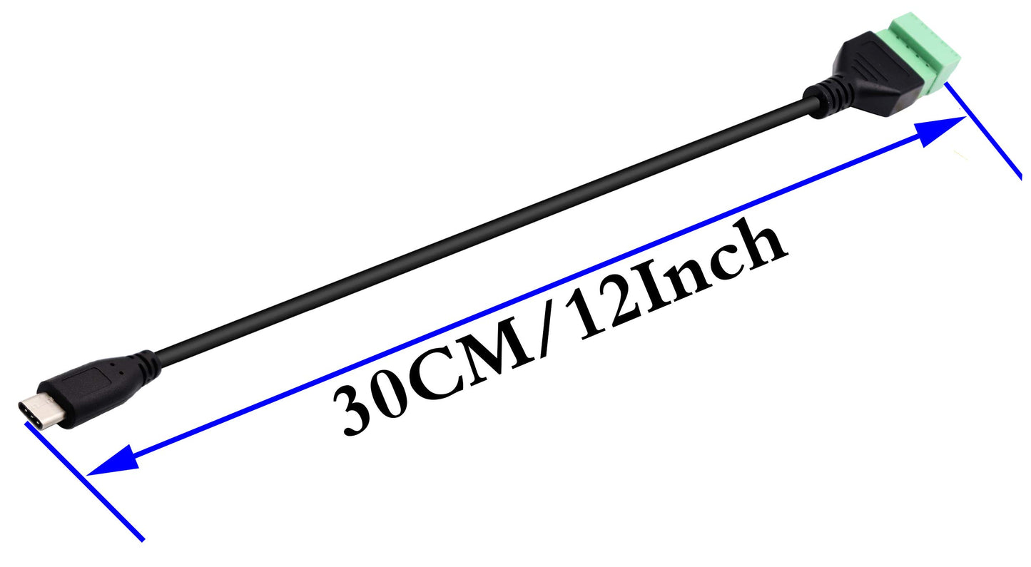 zdyCGTime Type C USB Screw Terminal Block Connector Cable 2.0 Type C USB Male Plug to 5 Pin Way Female Bolt Screw with Shield terminals Pluggable Type