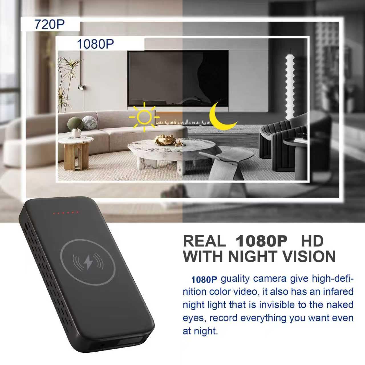 Wireless WiFi Security Camera in Power Bank, Real 1080P FULL HD Mini Camera Wireless&USB Charger with Video Recording, Mobile Phone APP Remote