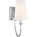 Savoy Essentials 9-2542-1-109 Cameron Modern Farmhouse White Fabric Wall Sconce, 1-Light 40 Watt, 13" H x 5" W, Polished Nickel