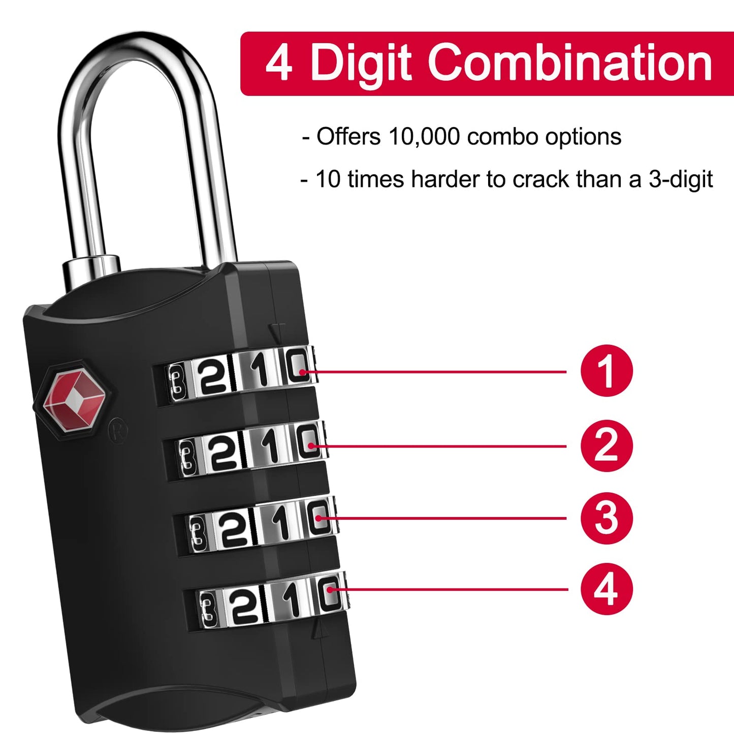 ZHEGE TSA Approved Luggage Lock – 4 Digit Combination Travel Padlock with 80cm Flexible Cable for Suitcases & Backpacks