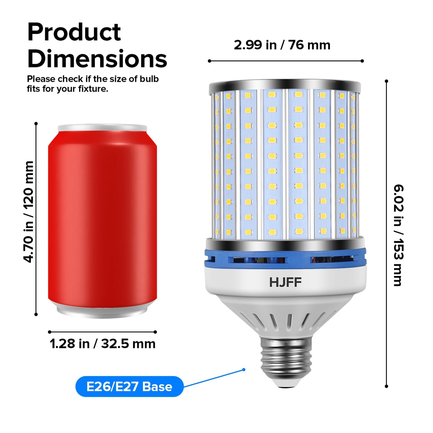 HJFF 2 Pack Led Light Bulb 700W Equivalent 11000 Lumen 6000K Led Corn Light Bulb E26/E27 Medium Base 70W led Bulb for Outdoor Indoor Led Corn Bulb