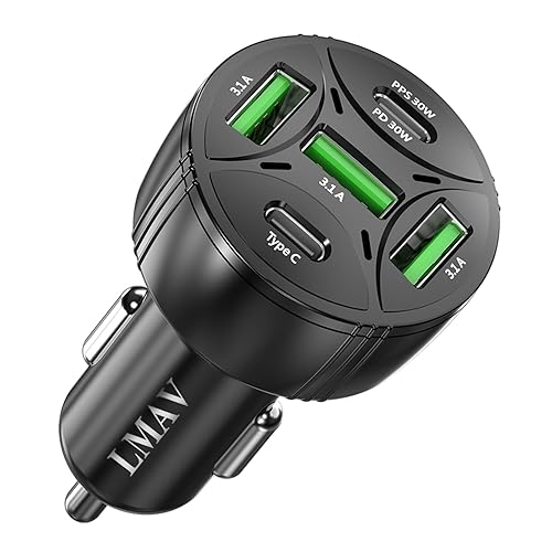 USB C Car Charger Adapter, 5 Ports 75W PD 3.0 Car Phone Charger Fast Charging Compatible with iPhone 16/15/14/13 Pro Max Series, iPad Pro, Galaxy