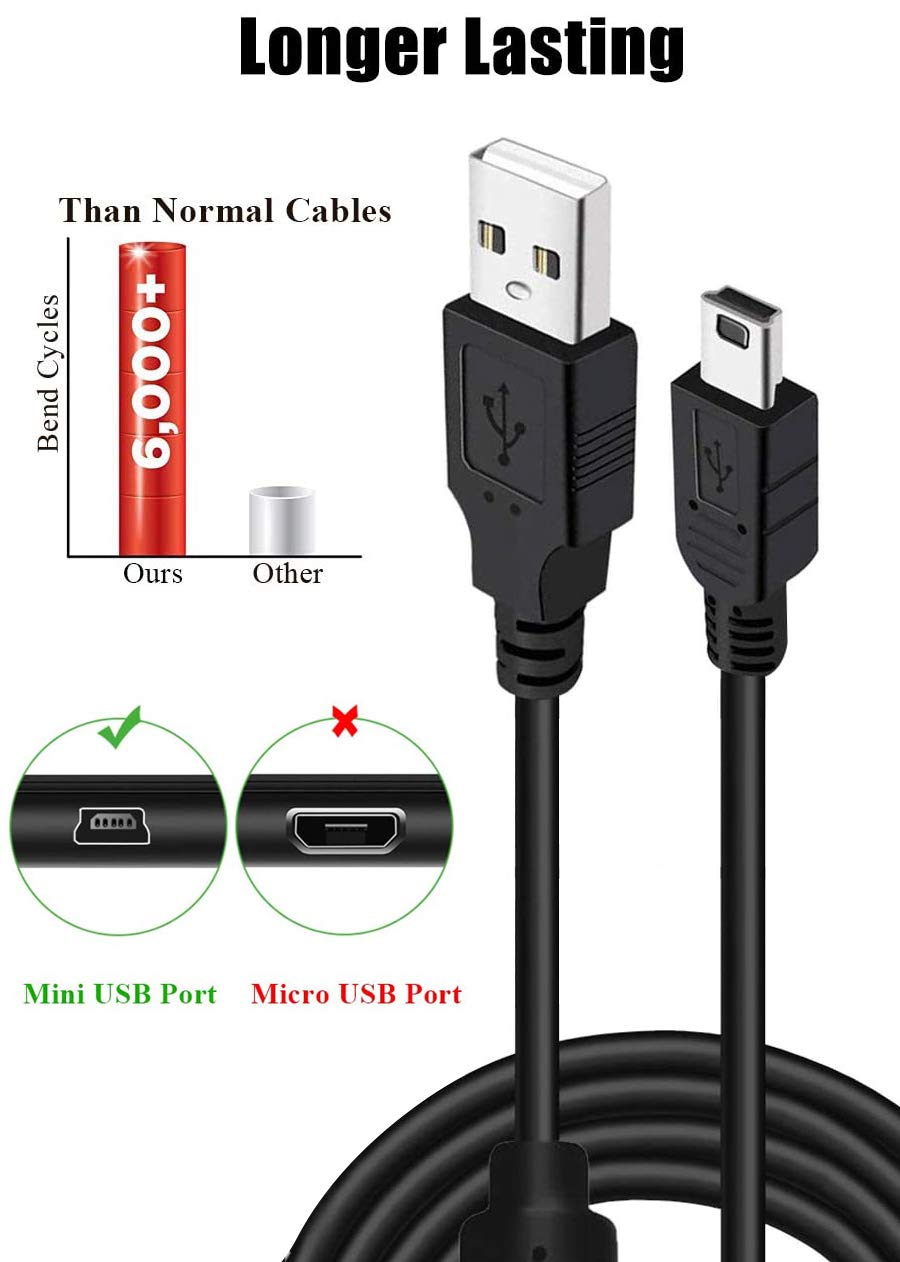 Drimoor 2 Pack 10ft PS3 Controller Charger Cable - Fast Mini USB Data Charging Cord for PS Move PlayStation 3 Wireless Controller, TI84 Plus CE