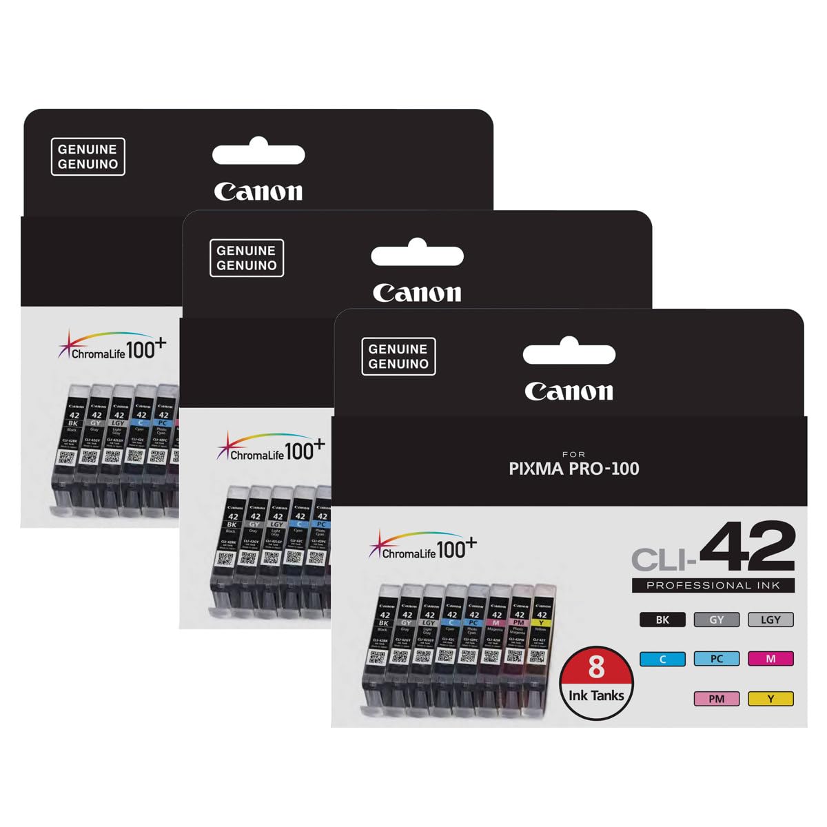 Canon CLI-42 8-Color Ink Tank Pack for Pixma PRO-100 Inkjet Photo Printer, 3-Pack