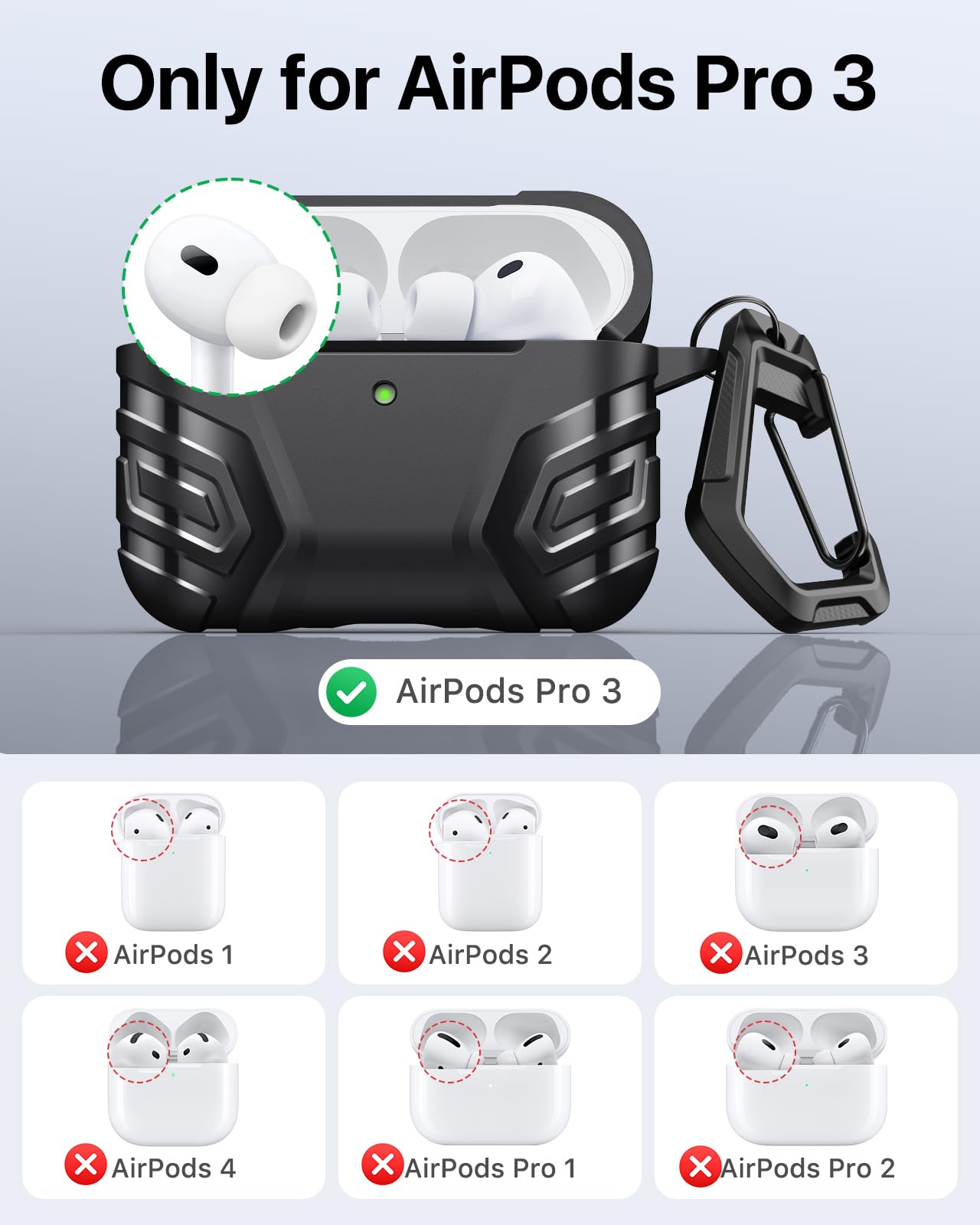 MoKo for AirPods Pro 3 Case (2025), Cool Armor Case Compatible with Apple AirPods Pro 3rd Generation, TPU Full Protective Shockproof Cover