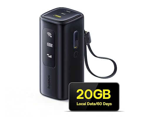 Baseus 4G LTE Mobile Hotspot & 20000mAh 67W Power Bank 2-in-1, Portable WiFi for Travel in 150+ Countries, No SIM Card, No Contract, 10 Devices