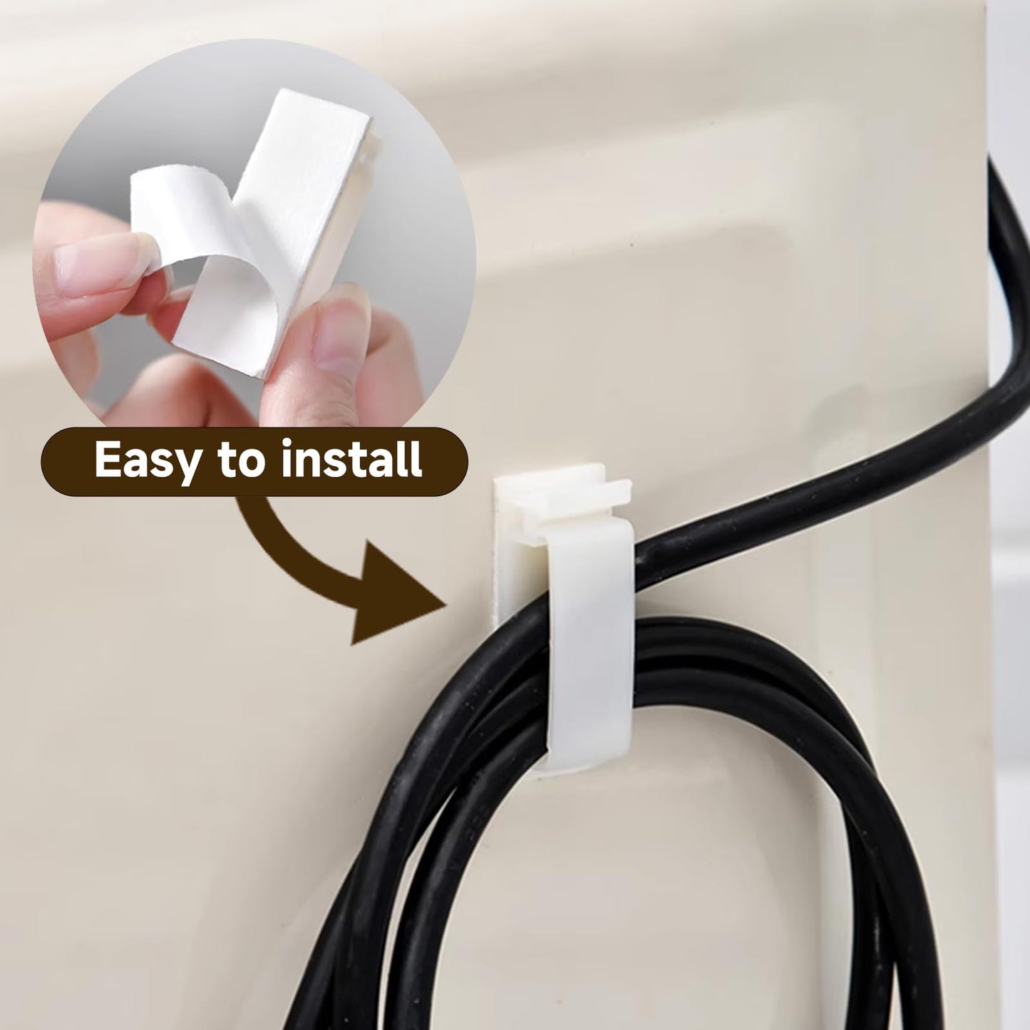 Adhesive Cable Clips Holder, Outdoor Light Clips, White Cord Wire Clips, Sturdy Nylon Cord Wall Finisher Wire Clamp for Home, Car, Office Desk Wire