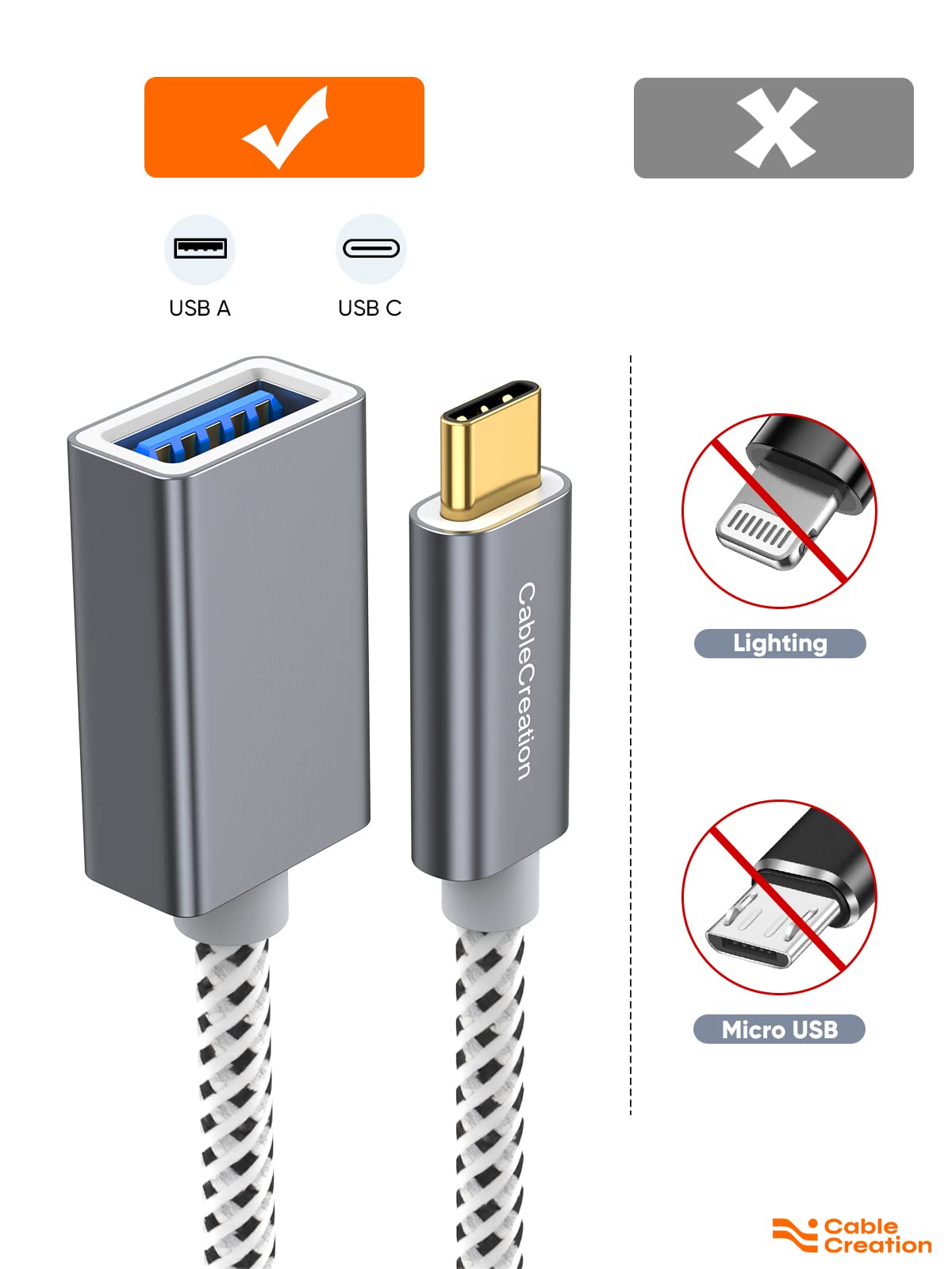 CableCreation USB to USB C Adapter 0.5FT/0.15m, USB C OTG Cable,Type C to USB A Female Connector for MacBook Pro Air, iPad mini/Pro, XPS, Galaxy S22…