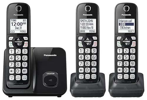 Panasonic Cordless Phone System, Expandable Home Phone with Call Blocking, Bilingual Caller ID and High-Contrast Display, 3 Handset - KX-TGD613B