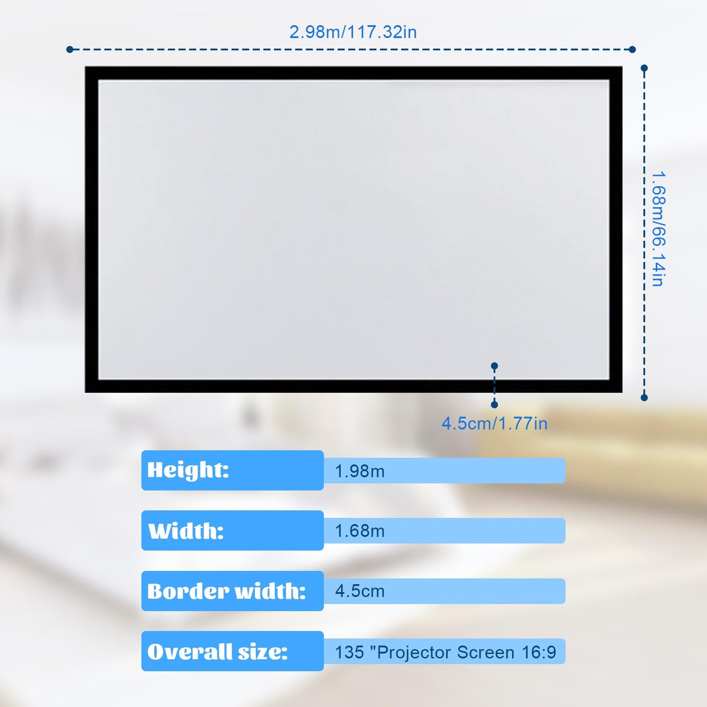 135inch Fixed Aluminum Frame Projector Screen, 16:9 HD 3D Ready Wall Mount Projection Screen for Indoor Movie Video Home Theater Cinema Office