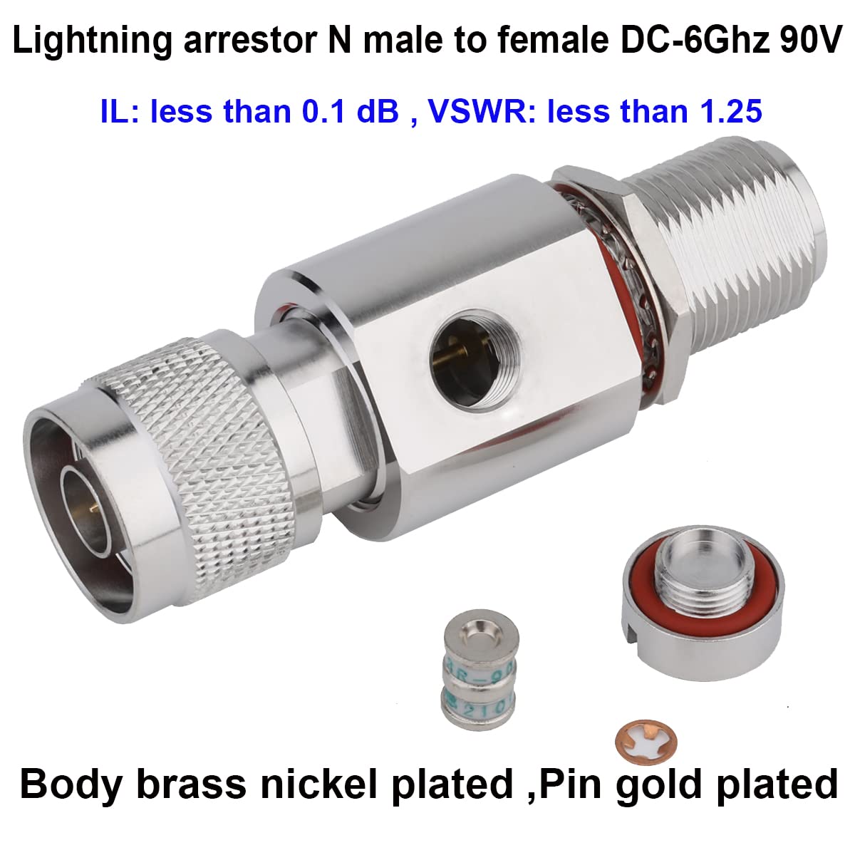 RFiotasy N Type Lightning Arrestor 0 to 6 GHz (N-Male/N-Female) 50ohm Pack 2