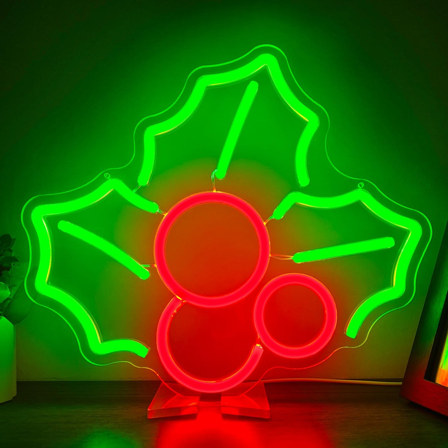 Holly Neon Sign for Wall Decor Dimmable Christmas Neon Sign Fruit Neon Light Signs Led Neon Light Up Sign Neon Signs for Bedroom Living Room Shop Bar