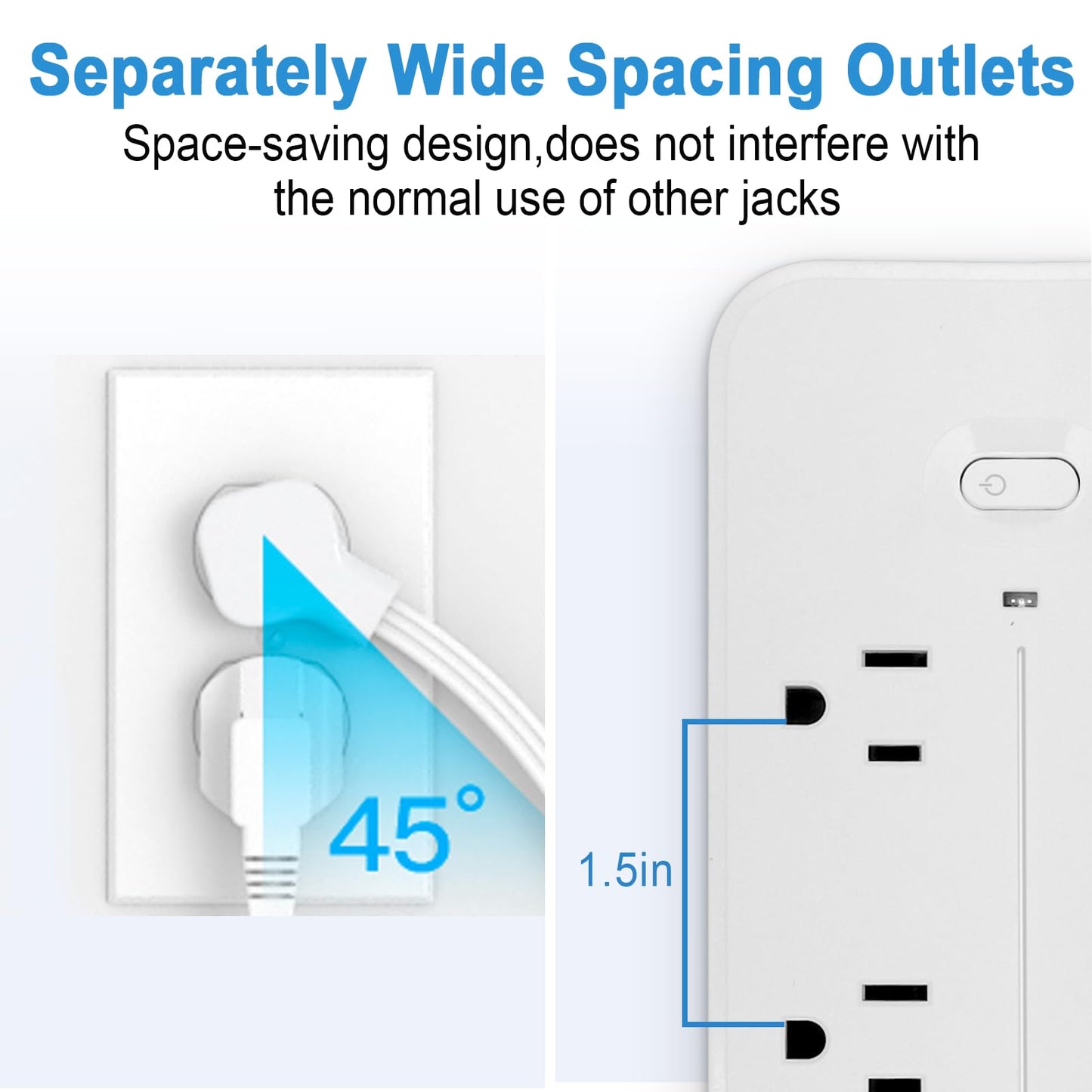 Power Bars with Surge Protector, Flat Plug Exetnsion Cord, Power Strip Outlet Extender with 6 Outlets and 4 USB Ports(1 USB C), Wall Mount for Home