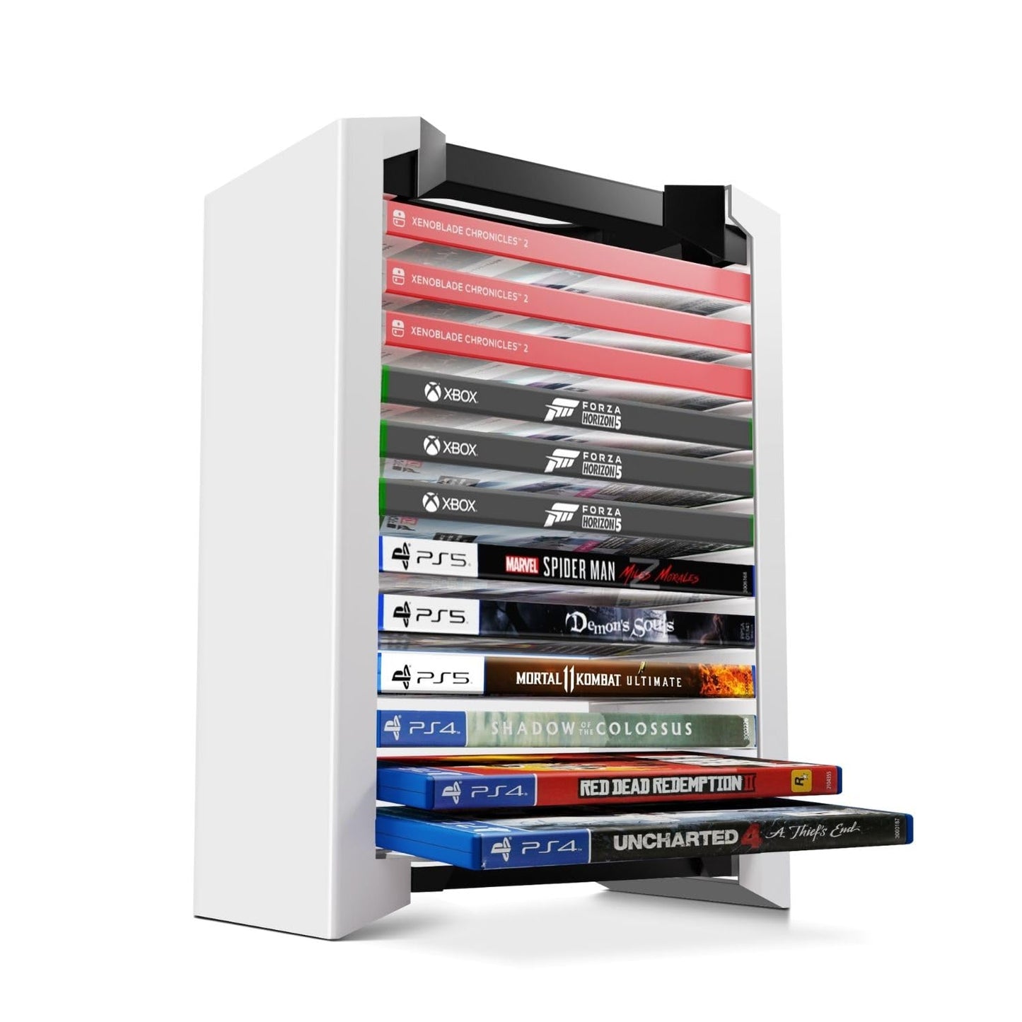 TNP Universal Video Game Storage Tower for PS5, PS4, PS3, Nintendo Switch, Xbox One, Xbox Series S/X - White Video Game Holder Organizer Stand with 12