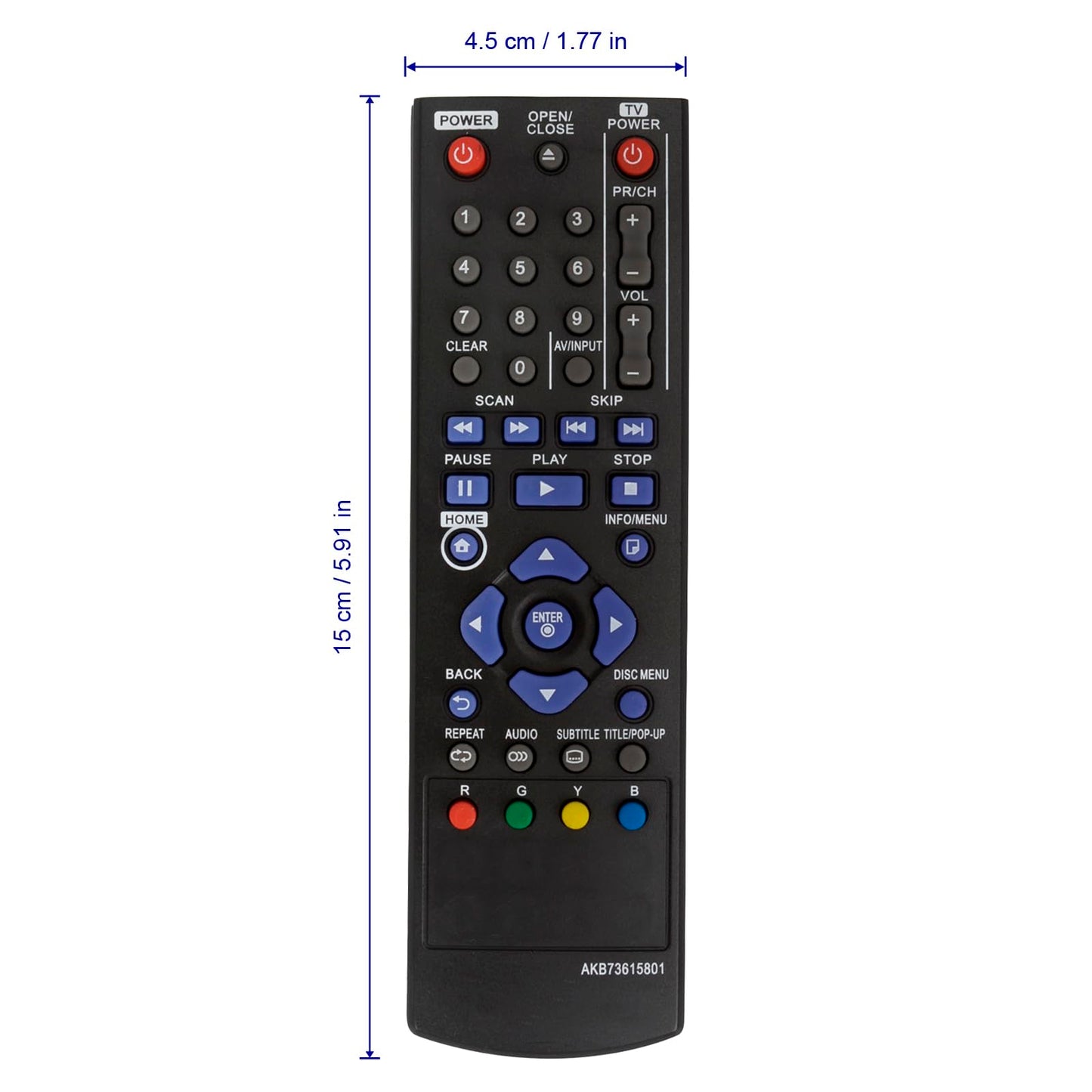 AKB73615801 Replacement Remote Control Fit for LG Blu-Ray DVD Player BP125 BD220 BD630 BP125N BP135W-N BP200 BP220 BP320 BP220N BP120 BP120N BP320N