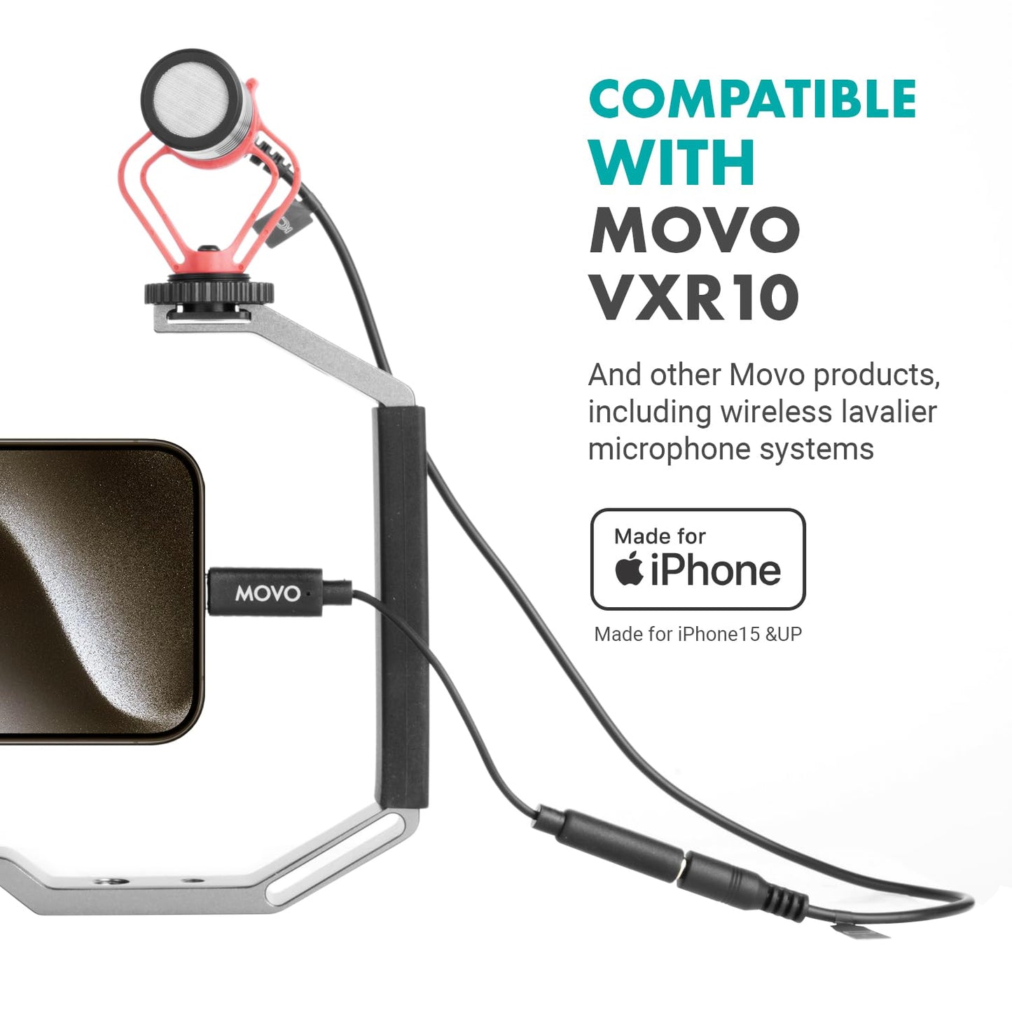 Movo Female 3.5mm TRRS Microphone Adapter Cable to USB-C Connector Dongle Compatible with Apple iPhone 15/16/17 and up, iPad Smartphones and Tablets