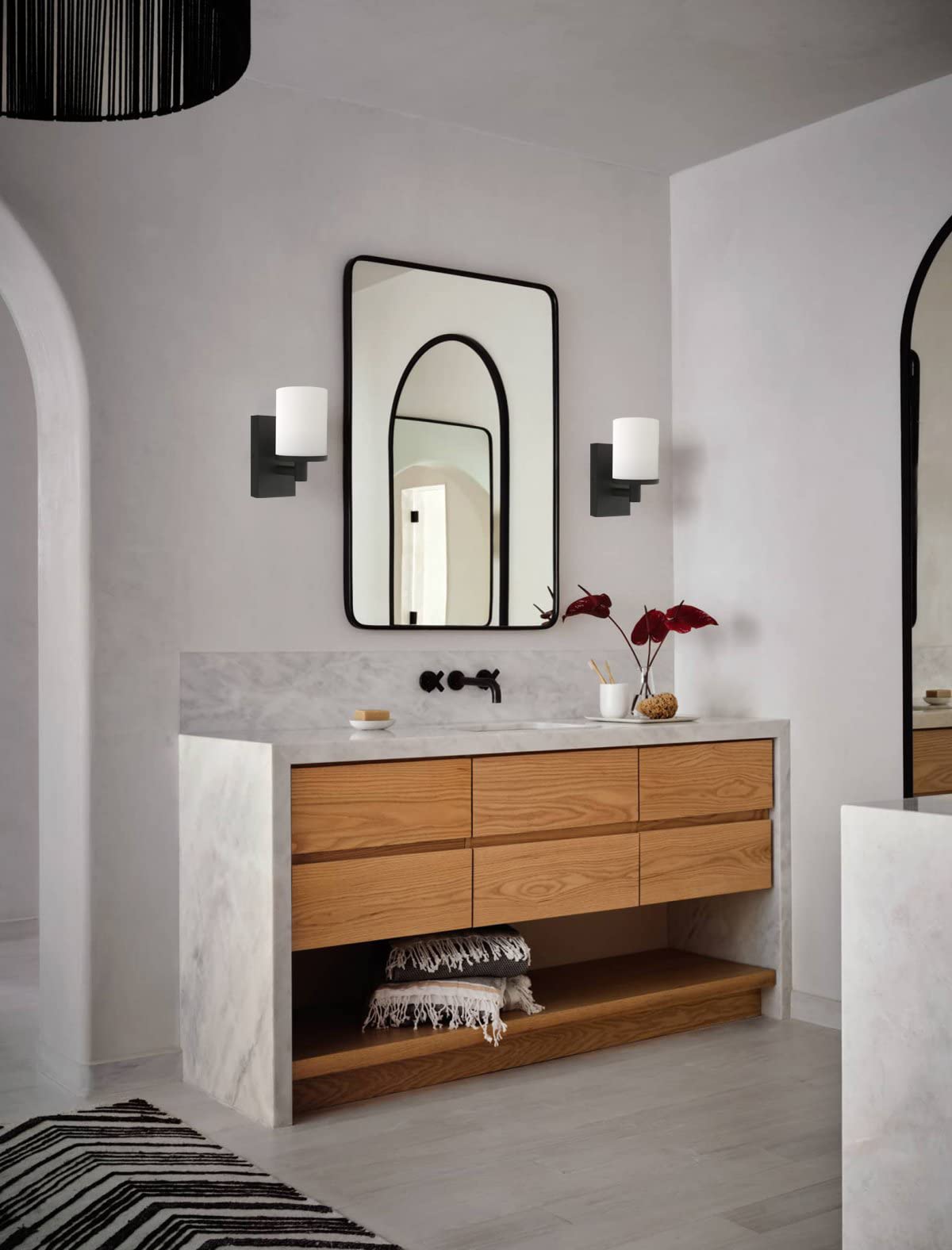 Pathson Vintage 1-Light Wall Sconce, Hardwired Bathroom Vanity Light, Frosted Glass Wall Mount Light Fixtures for Hallway Bathroom Kitchen Living Room