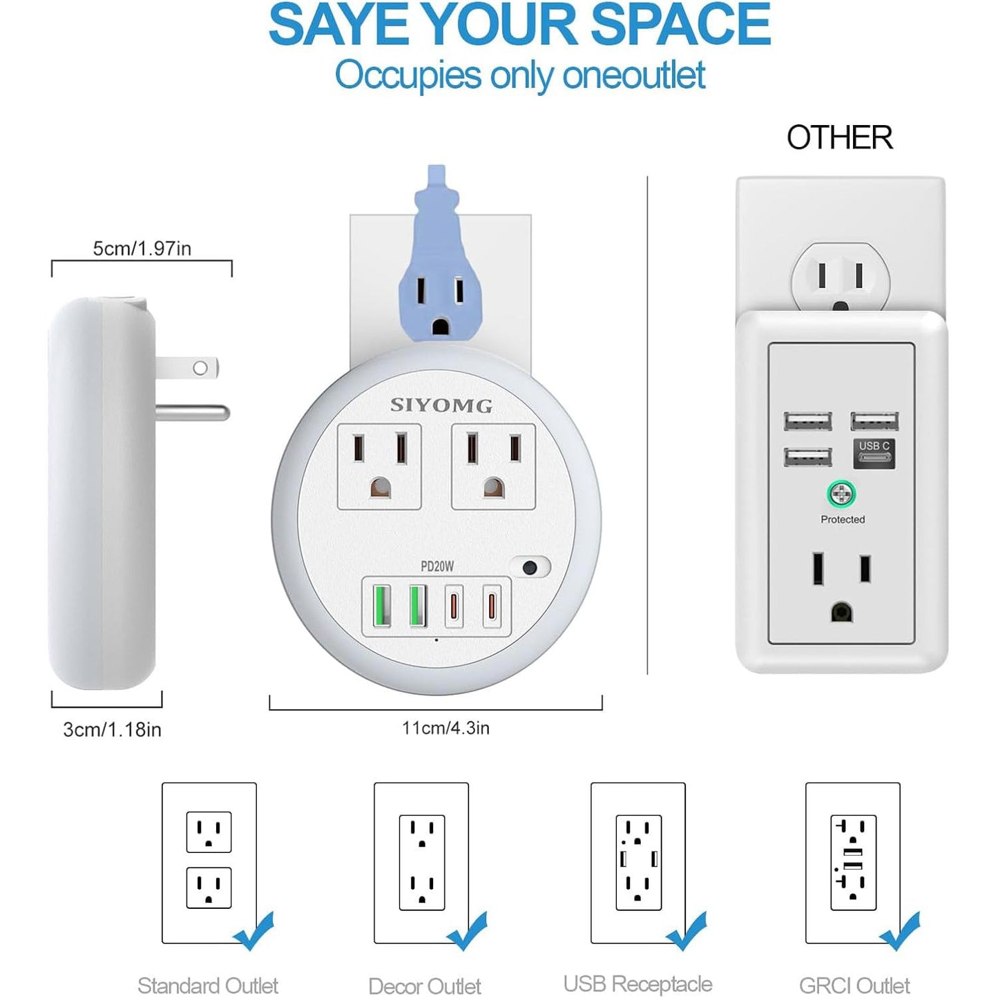 LED Night Lights Plug into Wall, Plug in Night Light with 4 USB Ports and 2 Outlets, Smart Dusk to Dawn Sensor 6-Color Adjustable, Night Light
