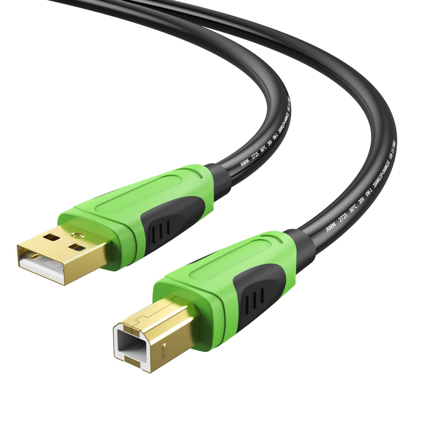 XXONE 30ft USB Cable - Type A-Male to B-Male, Gold-Plated for Printer/Scanner