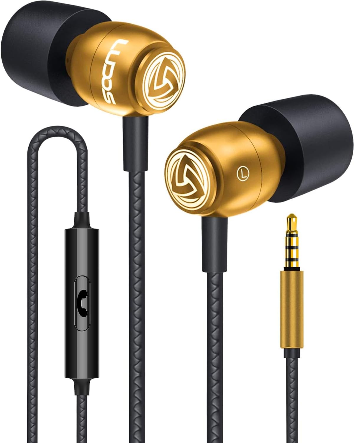 LUDOS Clamor Wired Earbuds in-Ear Headphones, 5 Years Warranty, Earphones with Microphone, Noise Isolating Ear Buds, Memory Foam for iPhone, Samsung