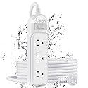 CALIONLTD Outdoor Power Strip Waterproof IPX6 Surge Protector with 10 FT Extension Cord 3 Widely Outlets Overload Protection Shockproof Flat Plug Wall