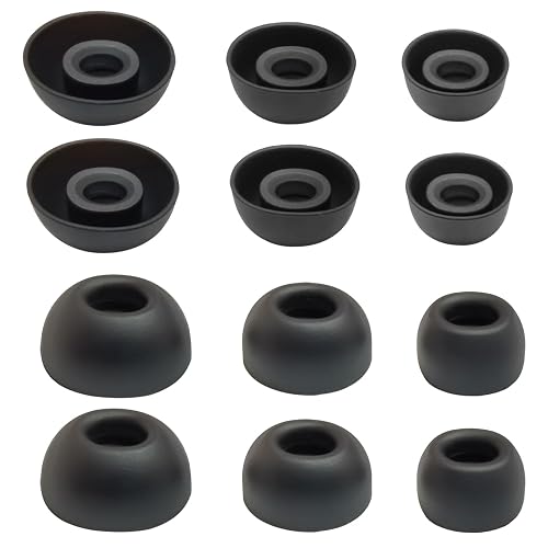 Mijusun Oval Silicone Ear Tips for True Wireless Earbuds - 6 Pairs Universal Replacement for 4.0-6.0mm Nozzle, Comfortable Secure Fit (S/M/L), Black