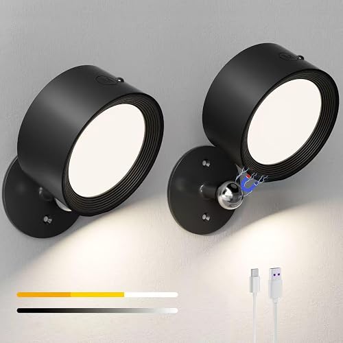 Yuewilai LED Reading Lights, Rechargeable USB Wall Mounted Sconces 3 Color Temperatures, 360° Rotate Magnetic Ball LED Wall Mounted Cordless Lamp