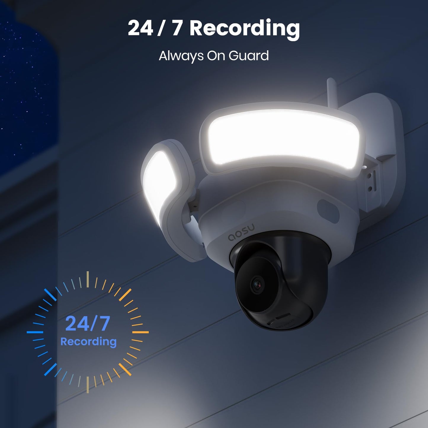 aosu Floodlight Camera Wired, 3K UHD Security Camera Outdoor, 360° Coverage Surveillance, 24/7 Recording, Motion Detection, 2600-Lumen