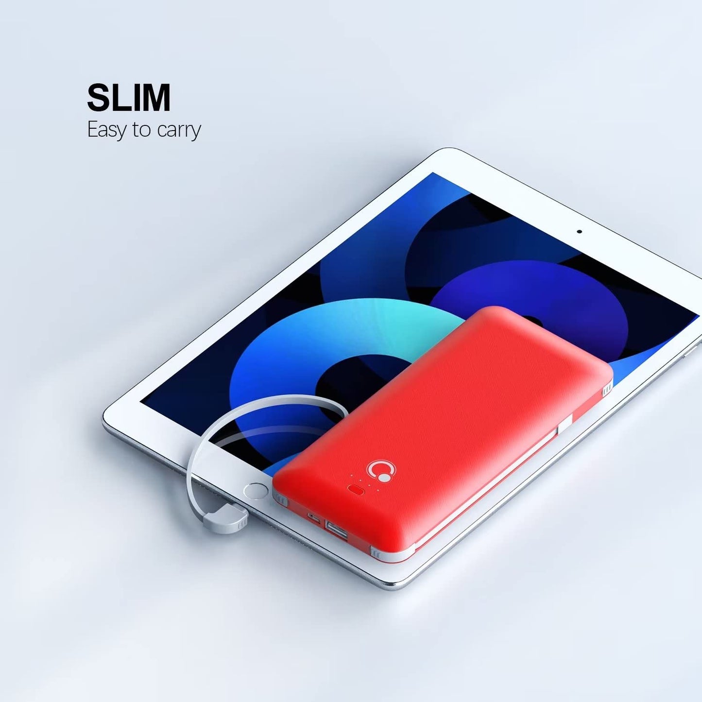 10000mAh Portable Charger, Slim USB B C Power Bank,4 Output External Battery Pack with Built-in AC Wall Plug Micro and USB C Three Cables Compatible