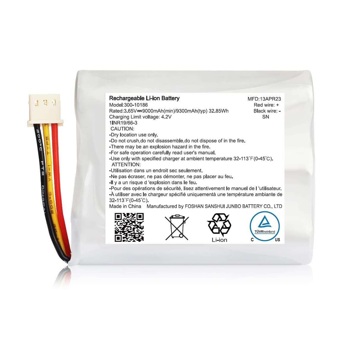 Replacement Battery 300-10186 for ADT Command Smart Security Panel Lithium-ion Battery 3.6V/4.2V P/N 300-10186 9300mAh High Capacity