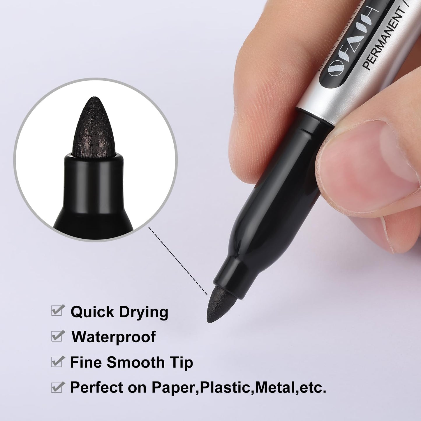 SFAIH Black Permanent Markers Bulk 24ct Fine Tip- 1s Quick Drying, Durable