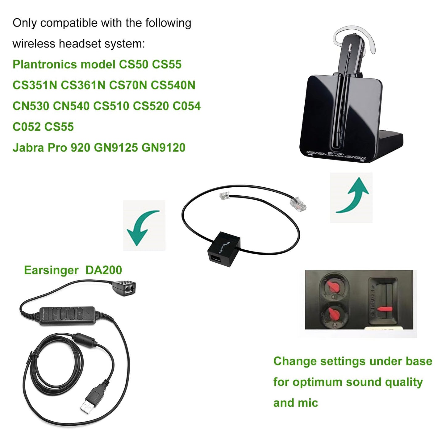Earsinger Savi Cable 86009-01 86007-01(Connects Your Telephone and Your Base) Telephone Interface Cable is Compatible for CS500/520 SAVI