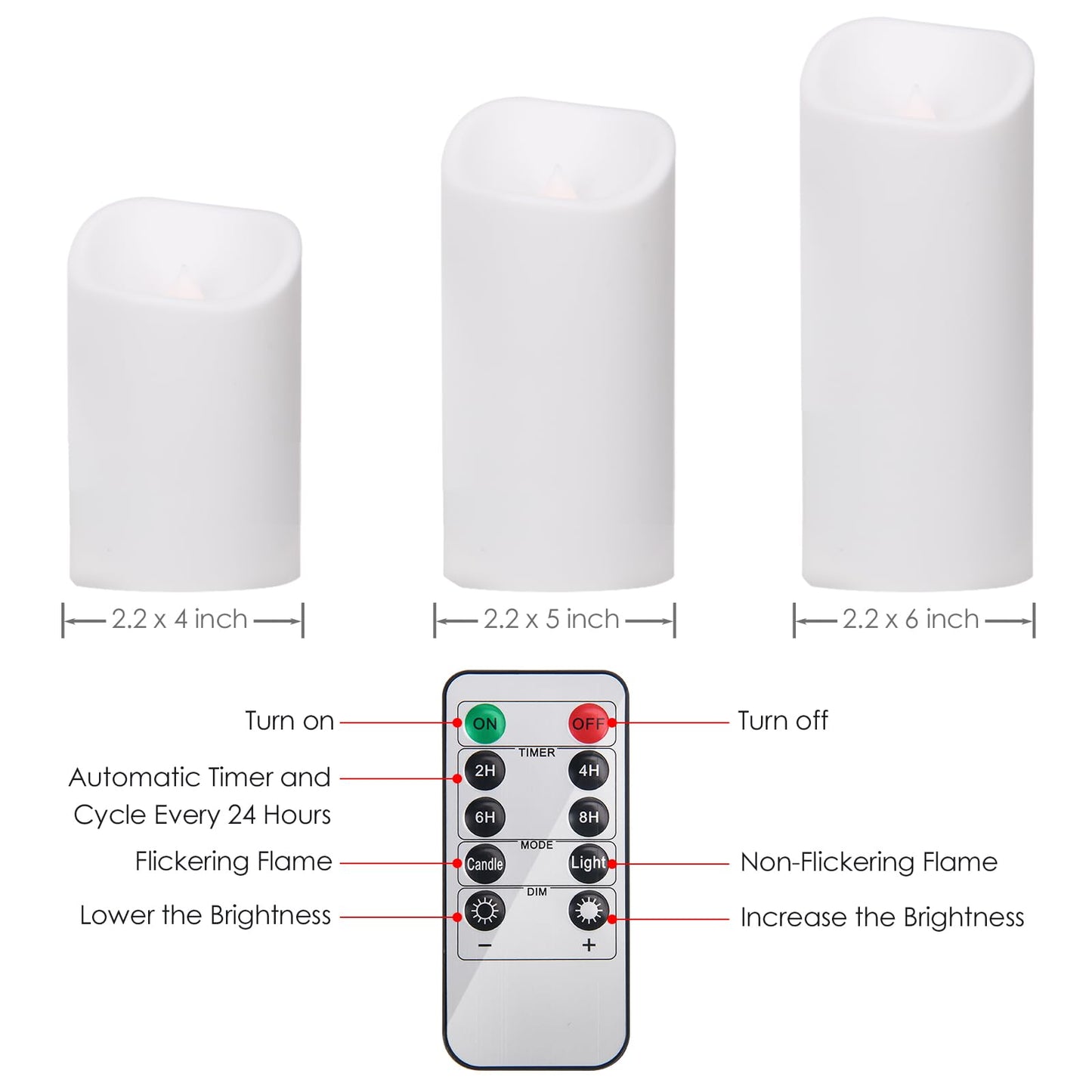 24 Pack Flameless Candles Battery Operated Waterproof Led Candles (D:2.2" X H:3" 4" 5") Candles with 4 Remotes Control for Wedding, Party, Birthday