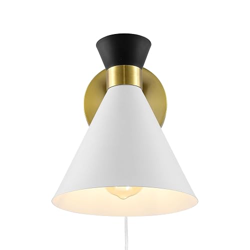 SAFAVIEH Lighting Collection Jordie Modern Black/White/Brass Downlight Wall Sconce Light Fixture, Ideal for Bathroom, Entryway, Vanity, Foyer