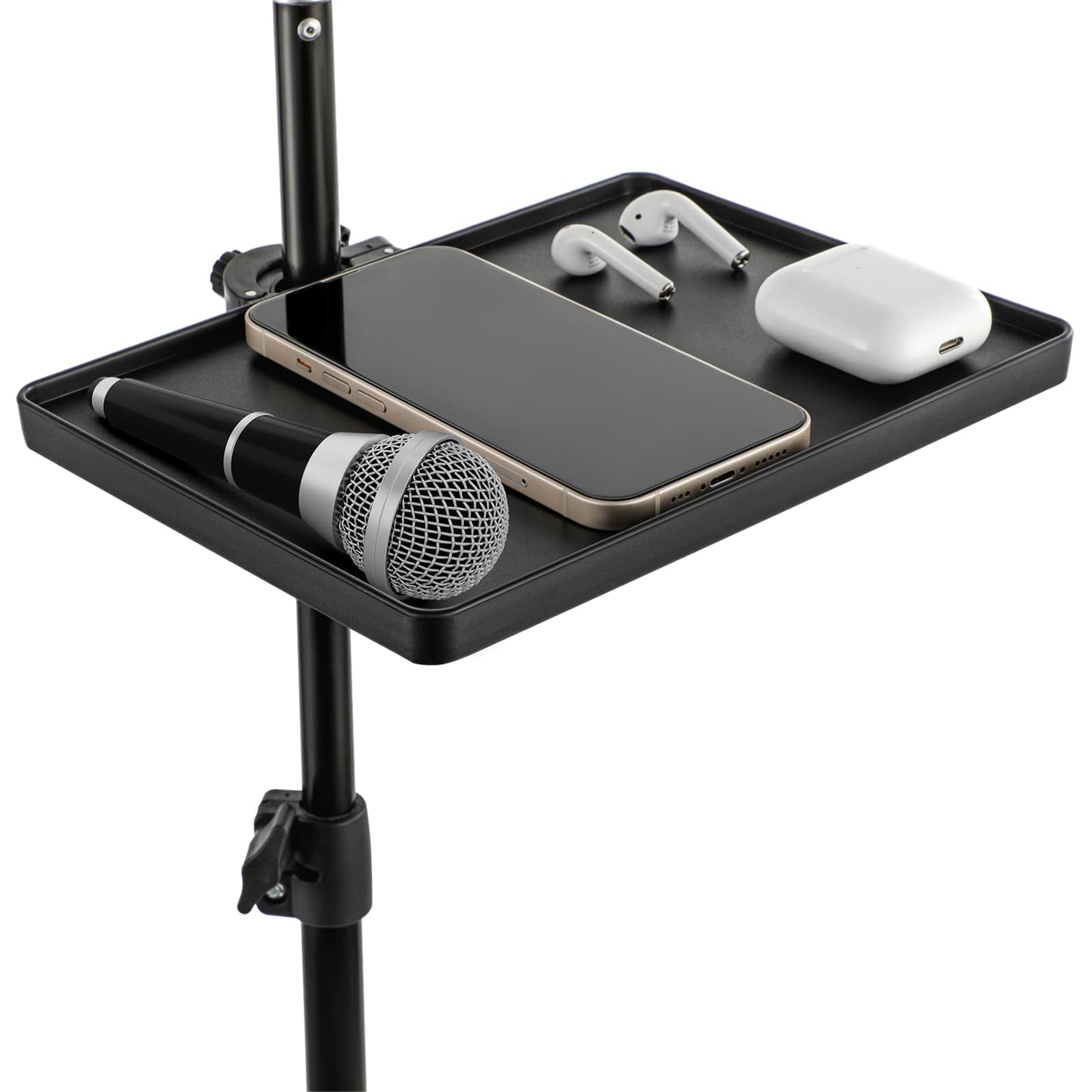Microphone Stand Tray, Universal Clamp-On Rack Tray, Mic Stand Holder with Strong Load Capacity, Microphone Stand Shelf for Live Streaming Recording
