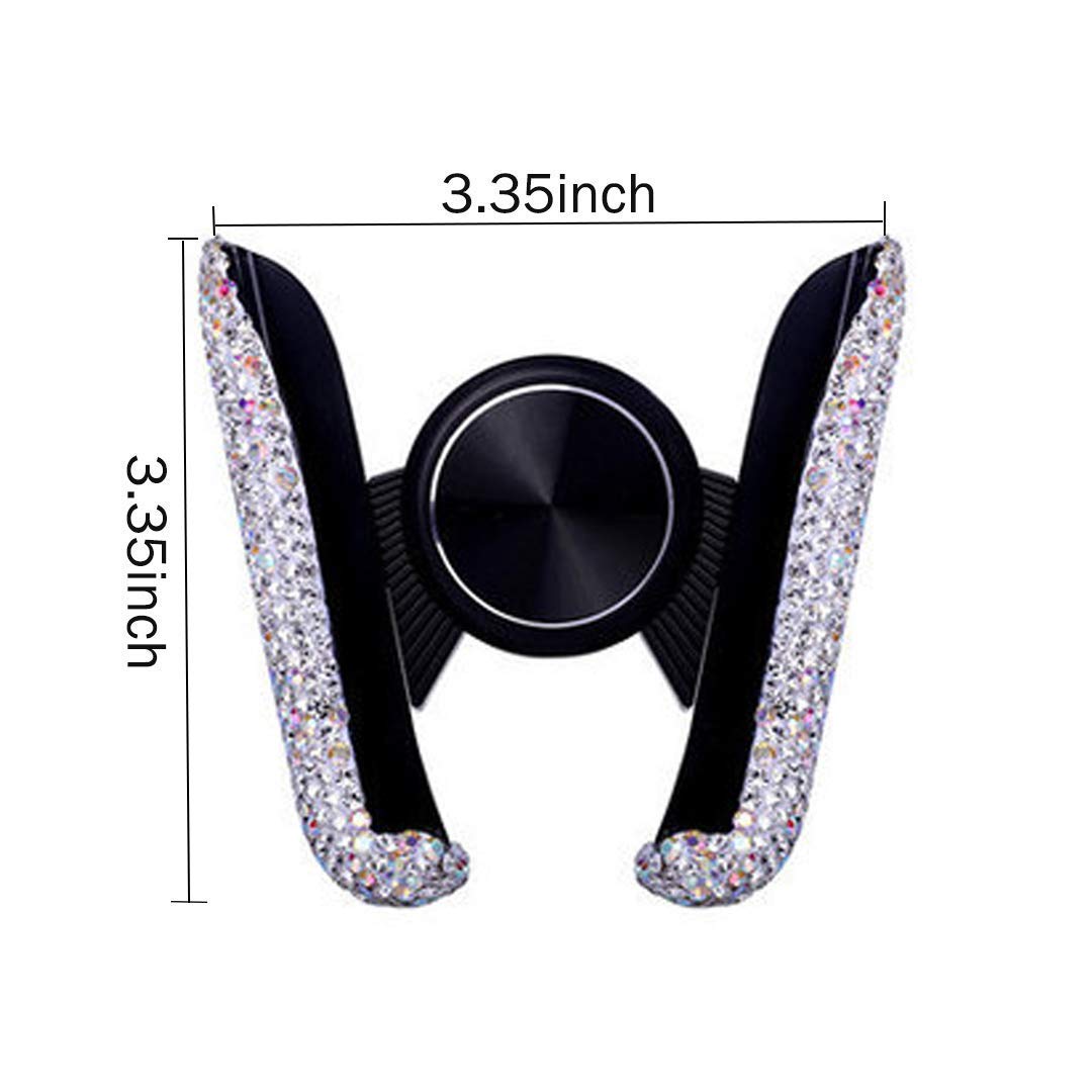 SUNCARACCL Bling Car Phone Holder Mini Dash Air Vent Automatic Phone Mount Universal 360°Adjustable Crystal for Women and Girls (White)