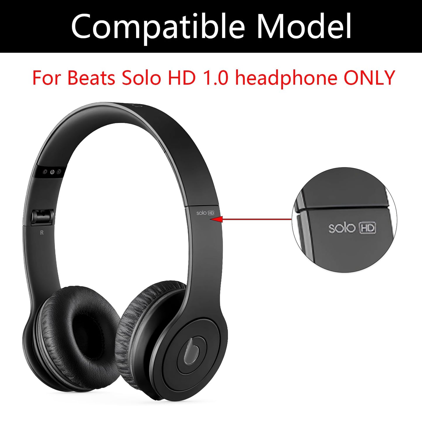 Solo HD 1.0 Replacement Ear Pads for Beats by Dr.Dre Solo HD (Solo 1st Gen Wired, NOT Wireless) Headphones,Snap-On Protein Leather Ear Cushions,Easy