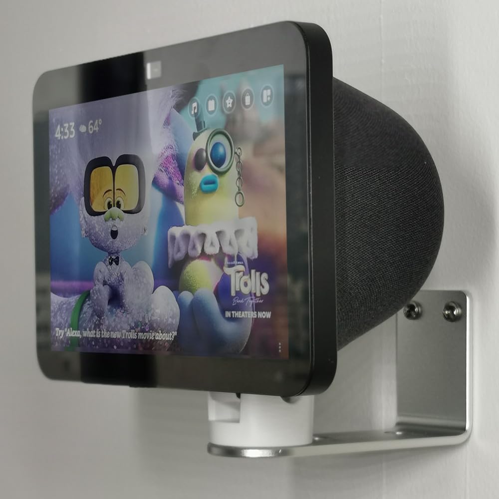 ATOPCAENRT Wall Mount Stand Made for All-New Echo Show 8 (3rd Gen, 2023 Release) | (2nd Gen, 2021 Release) | Echo Show 8, Tilt + Swivel Stand (Silver)