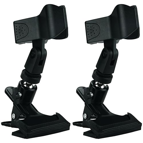 Mic Clips for Stands Set Trumpet 360 degree Wireless MicClamp for Mic Stands Accessories 1/4-inch Mount Black 2 Pieces
