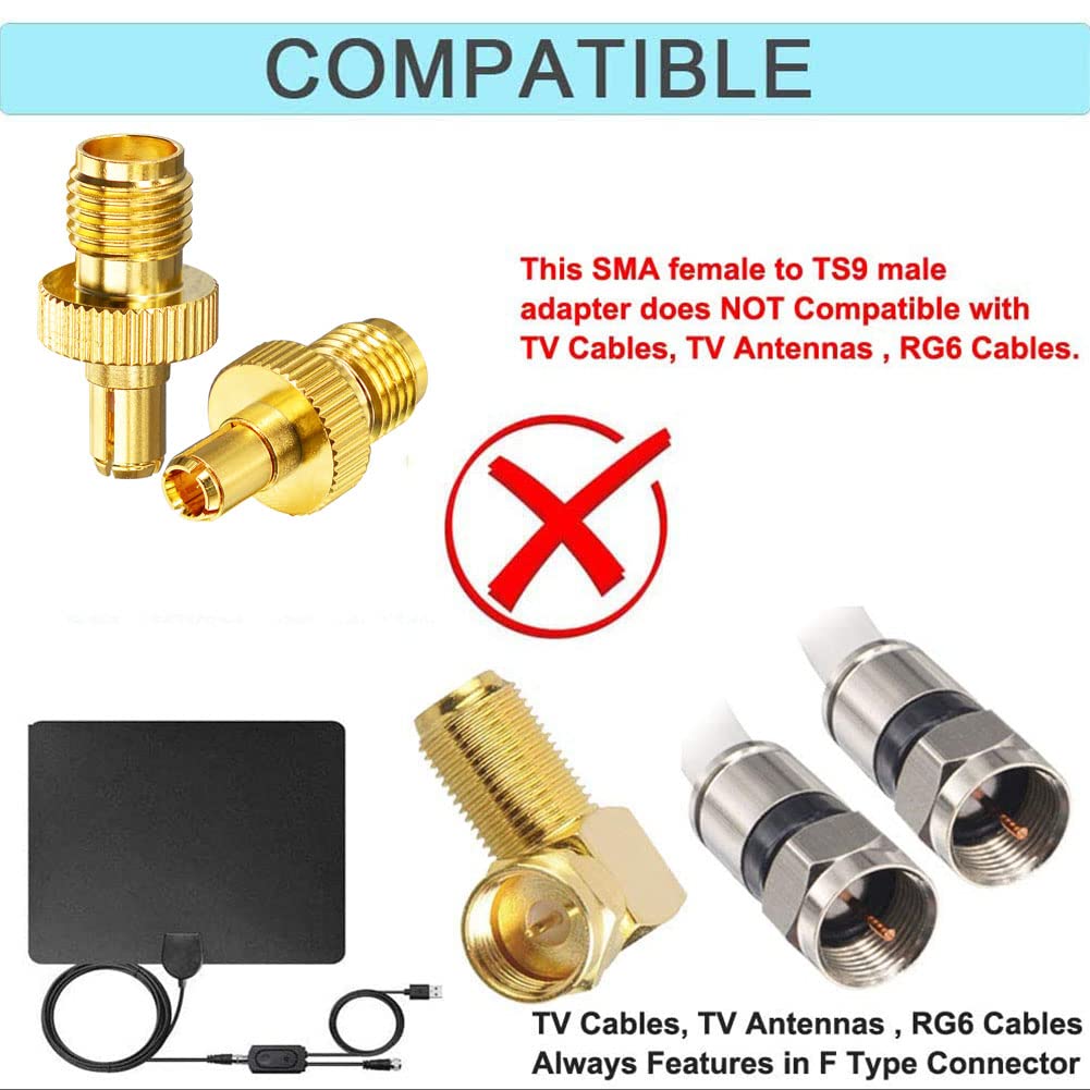 onelinkmore TS9 to SMA Female Adapter 2-Pack - Upgraded Snug-Fit Click-Lock, Gold-Plated Brass for Netgear Nighthawk M1 M5 M6 M7 MR1100 MR5200 MR6500