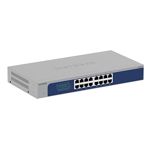 NETGEAR 16-Port Gigabit Ethernet Unmanaged Switch (GS516) - Desktop, Wall, or Rackmount, and Limited Lifetime Protection