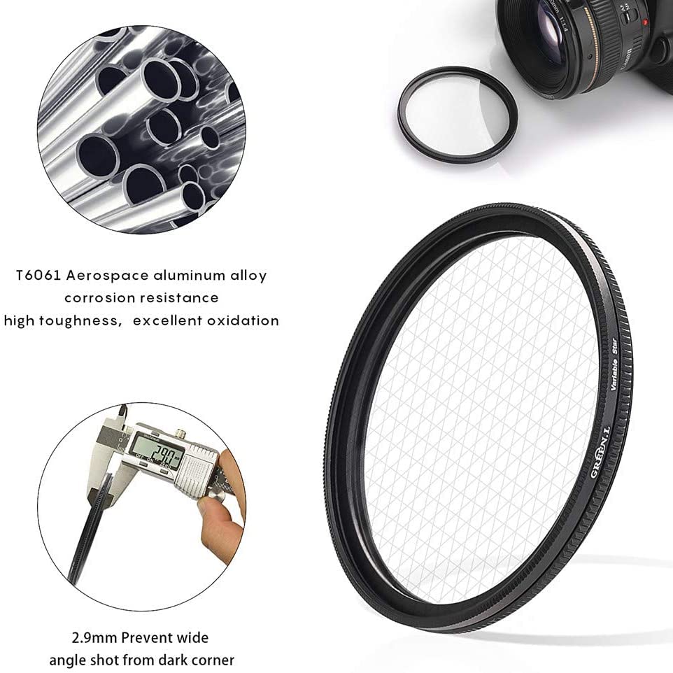 GREEN.L 37mm Variable Star Filter 468 Cross Screen Starburst - Rotatable Star Filter Kit with 3 Filters for Portraits Cityscapes Lights - Includes