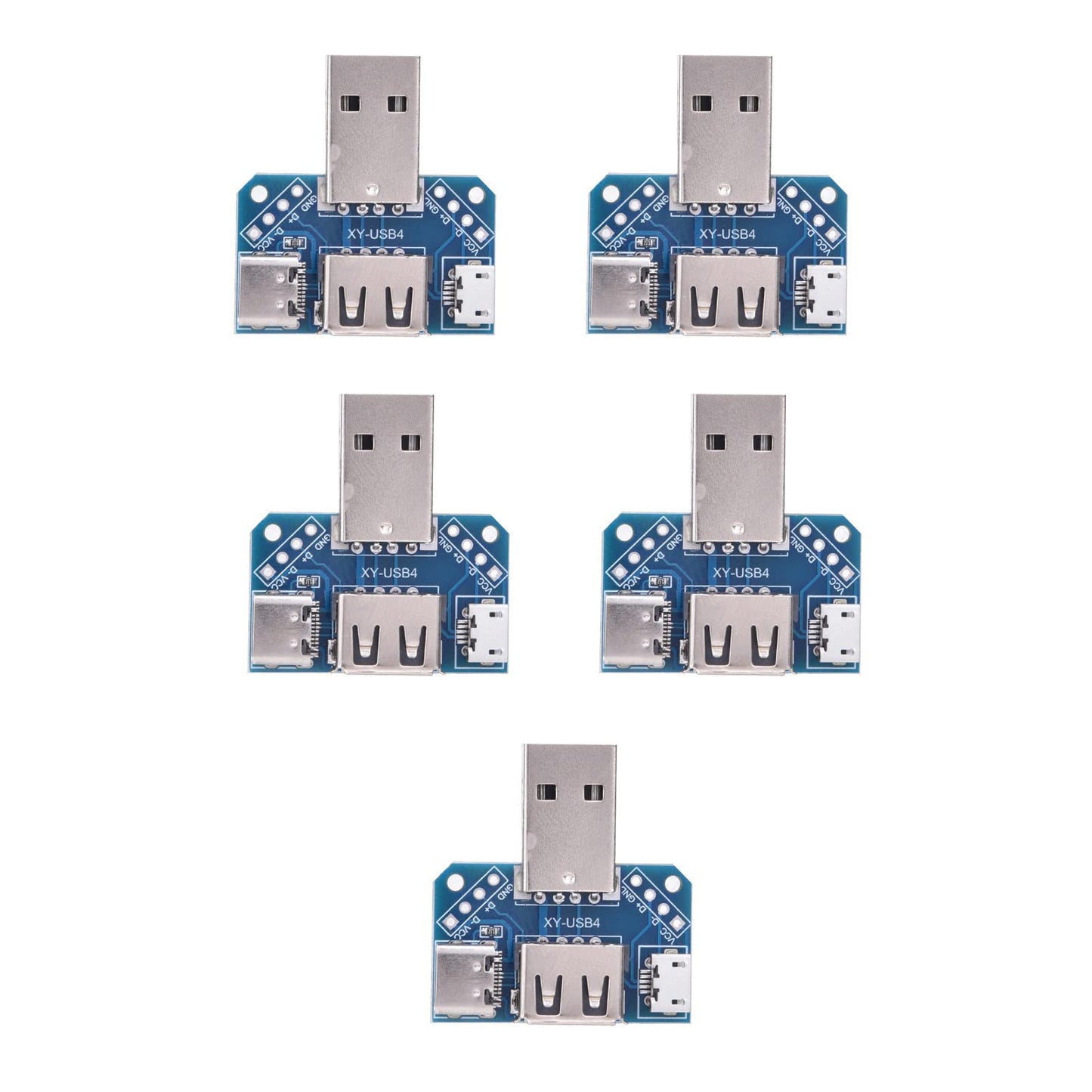5-Piece Mini USB-C Adapter Kit for Micro USB to USB-C Conversion, Male to Female DIP Socket Adapters with 2.54mm Pitch for Electronics Prototyping