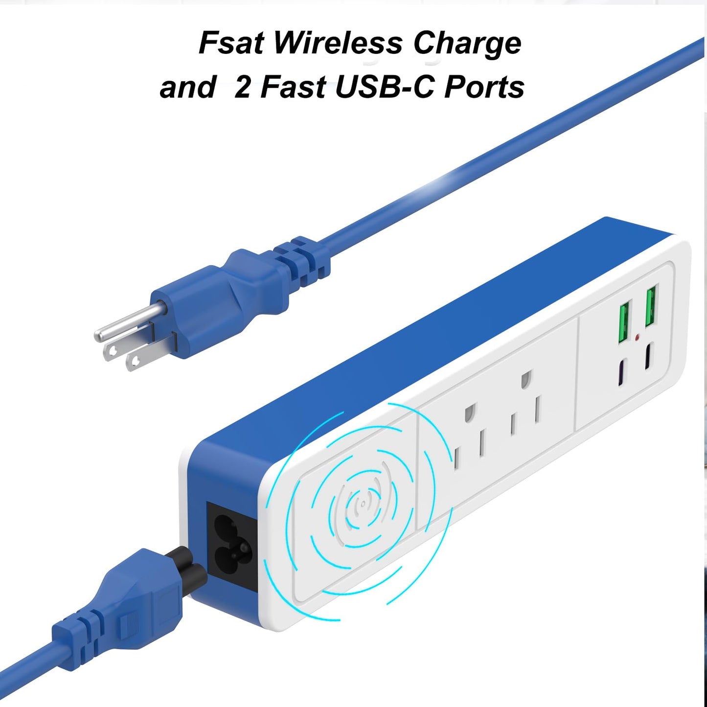 7-in-1 Wireless Fast Charge Power Strip with USB C, 2 USB-C Ports,2 AC Outlet,2 USB-A, Fast Charging Station for Nightstand Desktop Office Dorm,6 ft