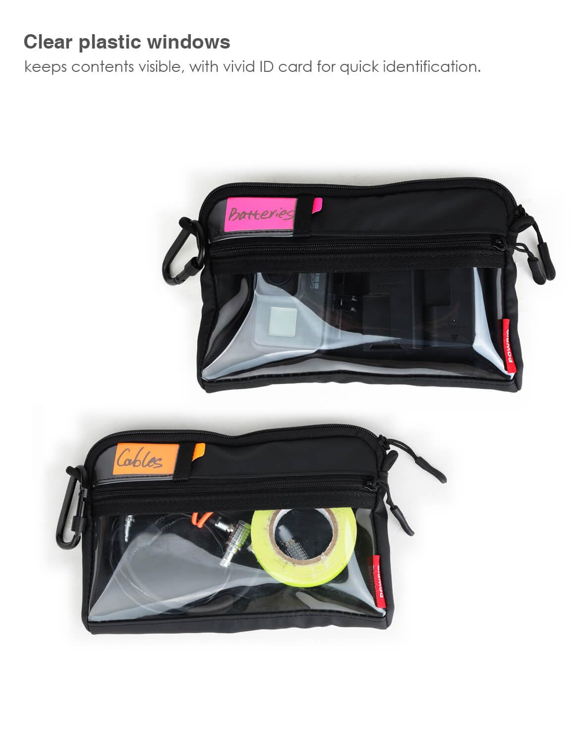 POWRIG Video Accessories Organizer Pouch with Clear Window, 900D PU Utility Bag for Camera Accessories, Cable Storage, Battery Case, Small Tool Bag
