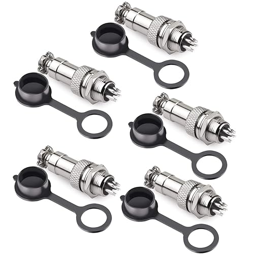 DIYhz GX12 5 Pins Panel Metal Mount Circular Metal Aviation Connector Adapter Male Female Plug Socket with Waterproof Cap (5 Pcs)