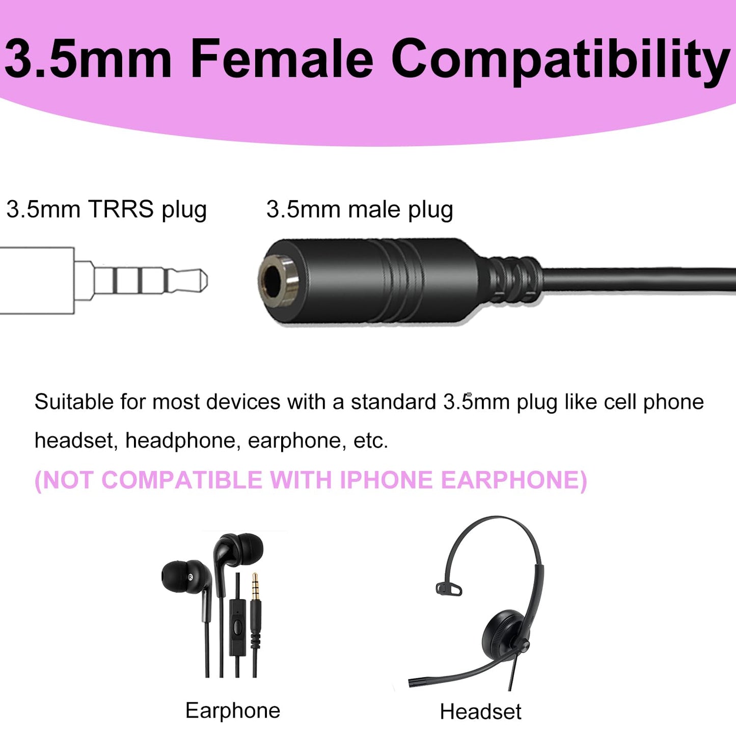 Weatwo 2.5mm Male to 3.5mm Female Adapter, 3.9inch Headphone Audio Cable 90 Degree Right Angle Connector Cord for Headset Earphone to Telephone